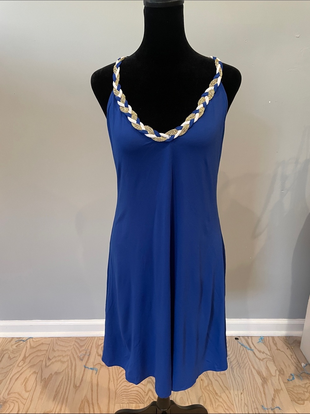 Bright blue summer dress with criss cross back small